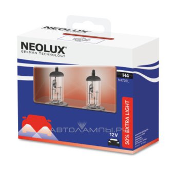 H4 12V- 60/55W (P43t) ( +50% света) Extra Light (2шт.) DuoBox N472EL-SCB